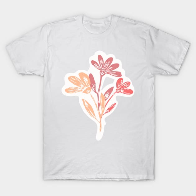 Peach Blooms: A Block Print Bouquet T-Shirt by marufemia